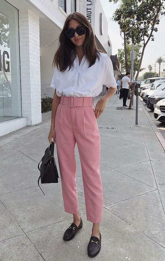 Camisa com Calça Alfaiataria Rosa